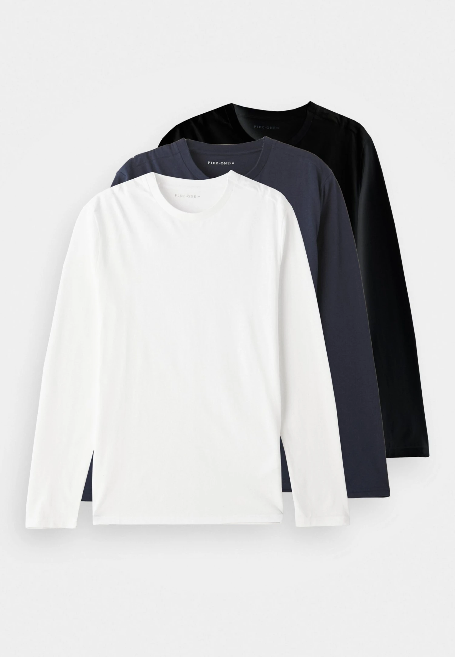 Pier One 3ER PACK - Long Sleeved Top - True Black/bright White/sky Captain 3 Pier One 3ER PACK - Long Sleeved Top - True Black/bright White/sky Captain