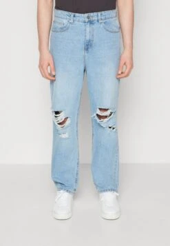 Pier One DISTRESS ON KNEES - Jeans Relaxed Fit - Light Blue Denim